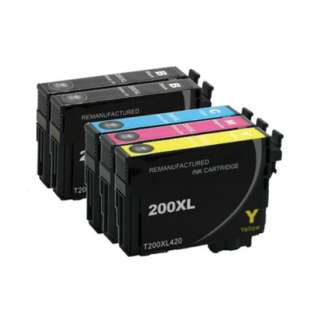 Remanufactured Epson 200XL ink cartridges, high capacity yield, 5 pack