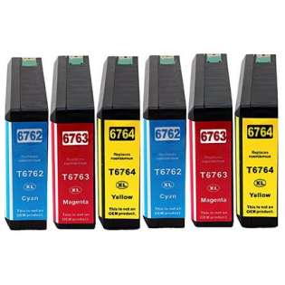 Remanufactured Epson 676XL ink cartridges, high capacity yield, 6 pack