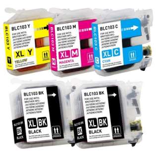 Compatible Brother LC103 ink cartridges, high capacity yield, 5 pack
