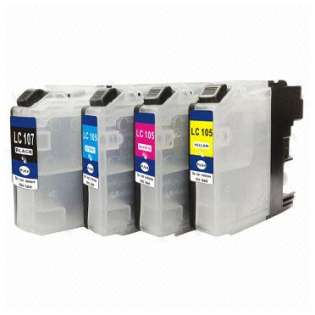 Compatible Brother LC107, LC105 ink cartridges, super high capacity yield (pack of 4)