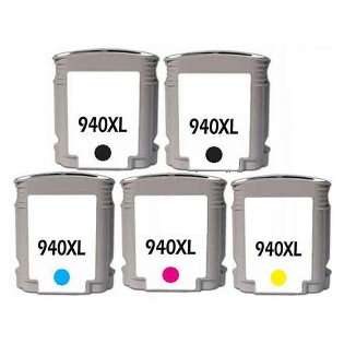 Remanufactured HP 940XL ink cartridges, high capacity yield, 5 pack