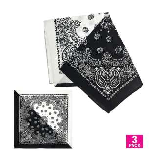 Cotton Bandanas for Face Masks | Make a Cloth Face Mask (22 inch size) - 3 Pack - Black and White